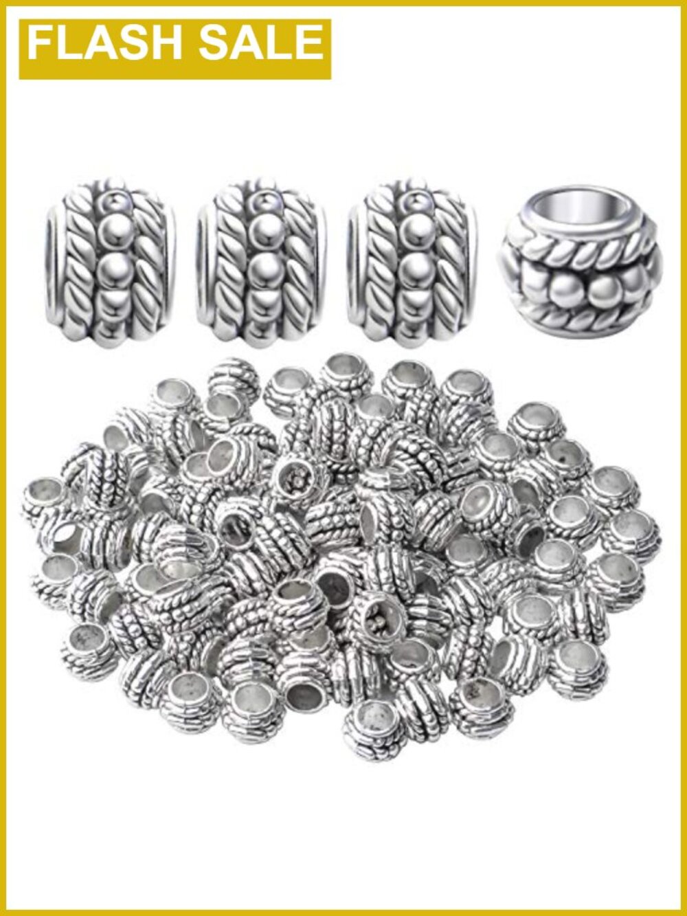 100pcs Tibetan Antique Silver Spacer Beads 8x6mm Large Hole for Jewelry Making